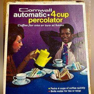 Vintage Cornwall yellow 4 cup coffee peculator in box rare unique